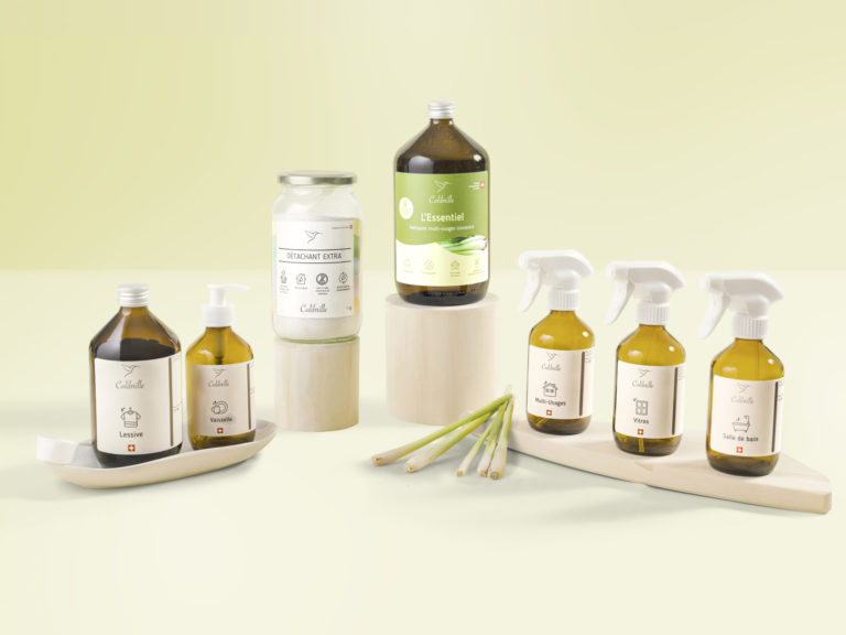 Kit de démarrage Extra Colibrille, senteur citronnelle : flacons en verre, recharge L'Essentiel et Détachant Extra