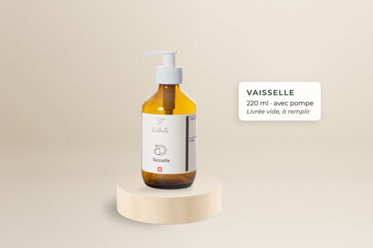 Bouteille en verre ambré vide Colibrille Vaisselle avec pompe, 220 ml, sur un socle en bois